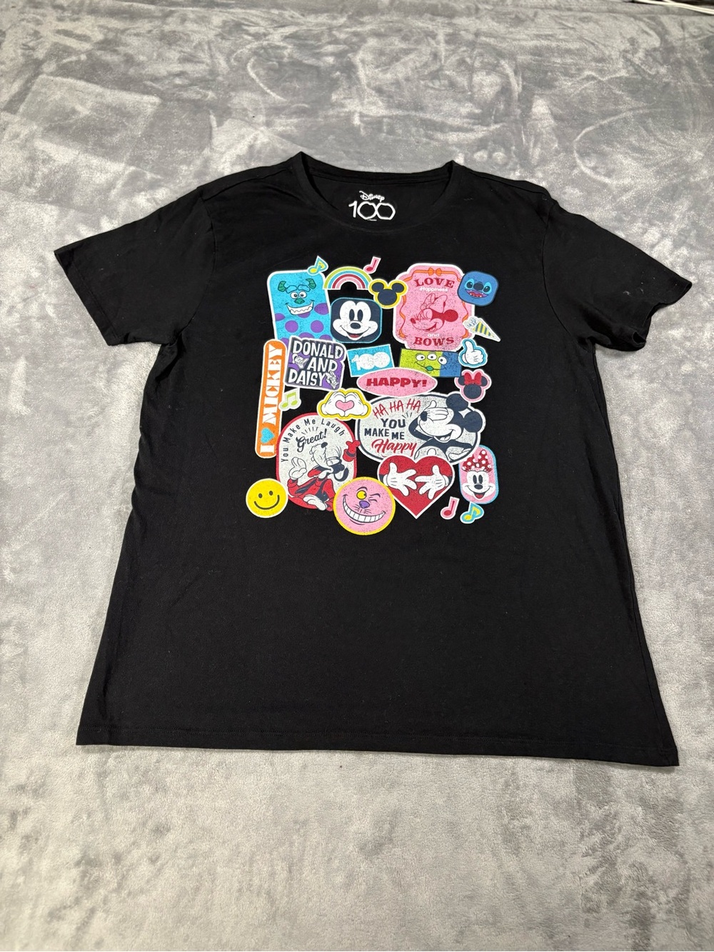 Disney Black Kids Short Sleeve Tee with Multicolor Mickey & Friends Graphics